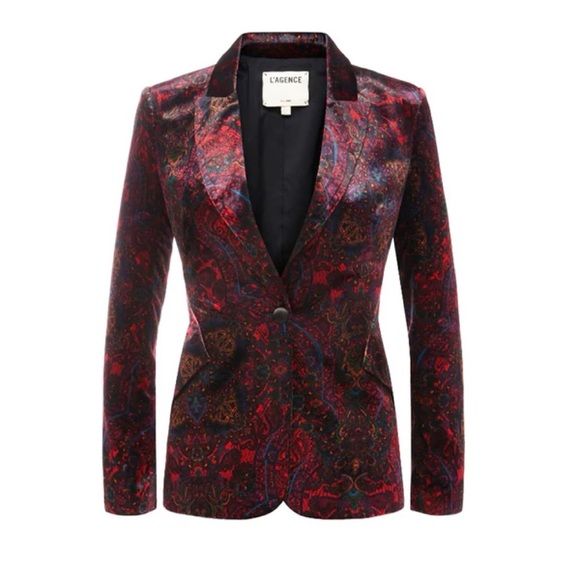 L'AGENCE Jackets & Blazers - $725 L'Agence Women's Black Clementine Printed Velvet Blazer Coat Jacket Size 0